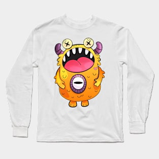 Yellow Monster Doodle Design Long Sleeve T-Shirt